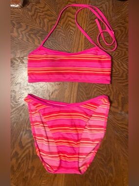 Malibu Dream Girl Bikini- Orange/Pink Stripe Juniors Size 7/8
